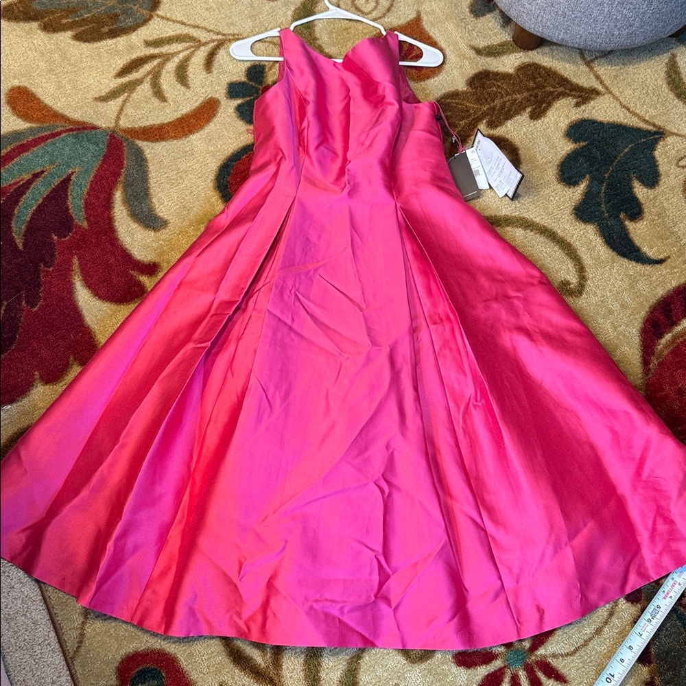 Sleeveless Mikado Fit & Flare Midi Dress With V-Back - Electric Pink - NWT - Picture 13 of 15